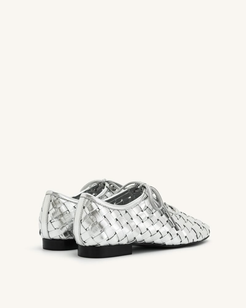 Kayla Weave Strap Flat Shoes - Silver - Image 4