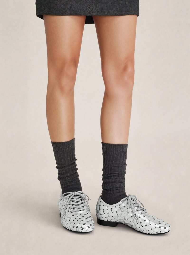 Kayla Weave Strap Flat Shoes - Silver - Image 2