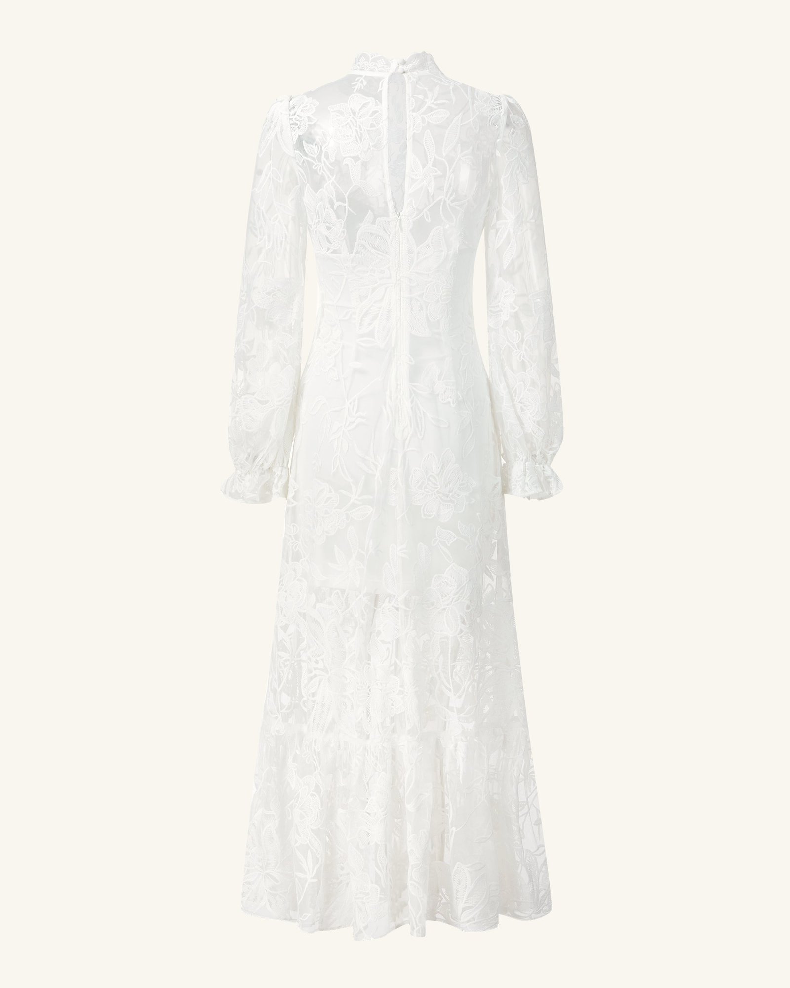 DS079-2_BACK.png Elegant Lace Midi Dress - White - Image 4