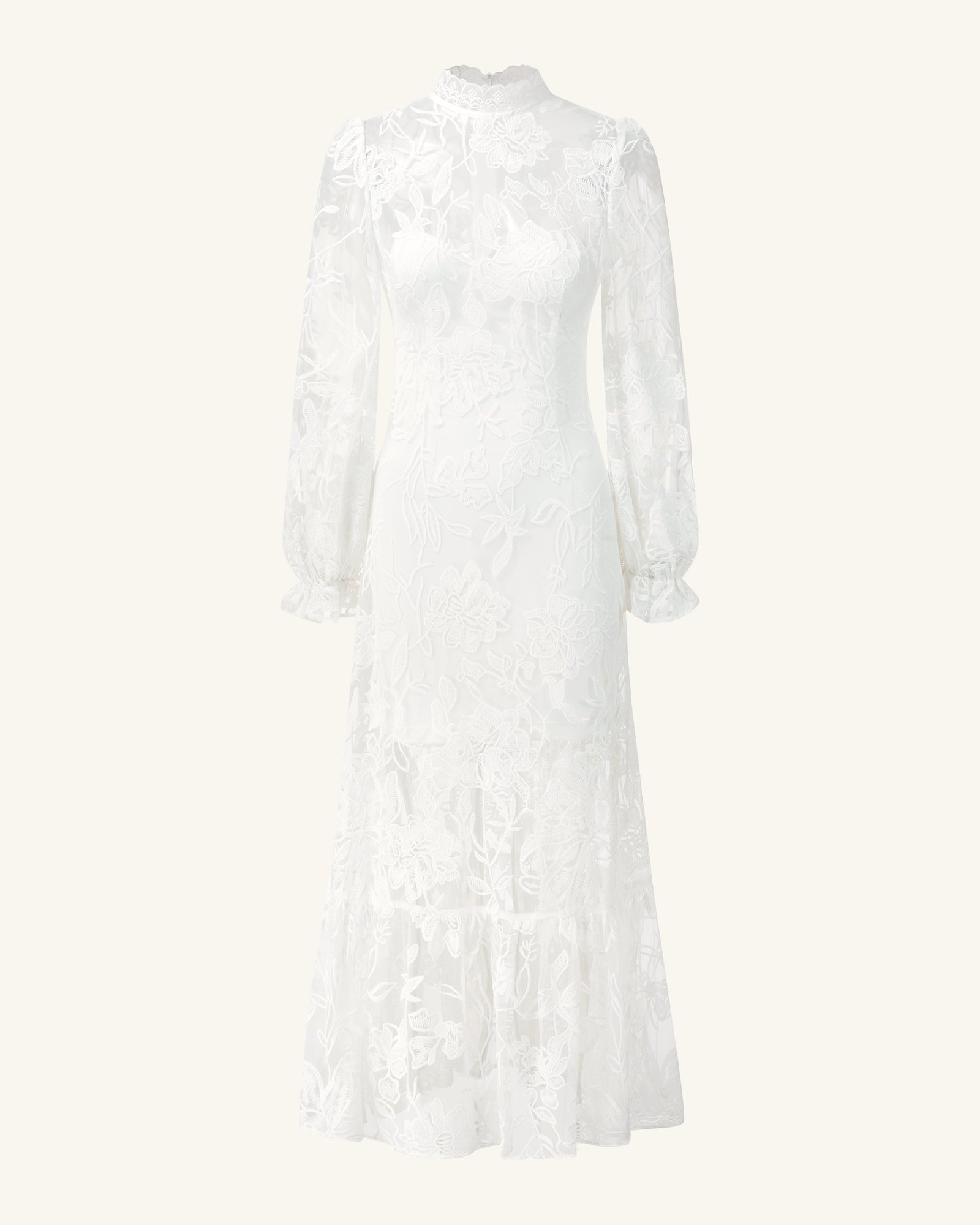 DS079-2_FRONT.png Elegant Lace Midi Dress - White - Image 3