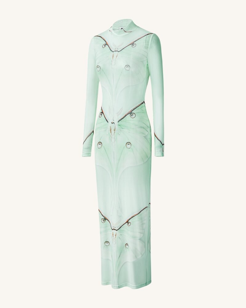 Moth Sheer Mesh Gown - Green/Beige - Image 3
