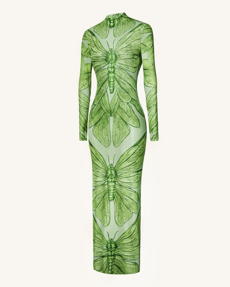 Emerald Dragonfly Sheer Mesh Gown - Green - Image 3