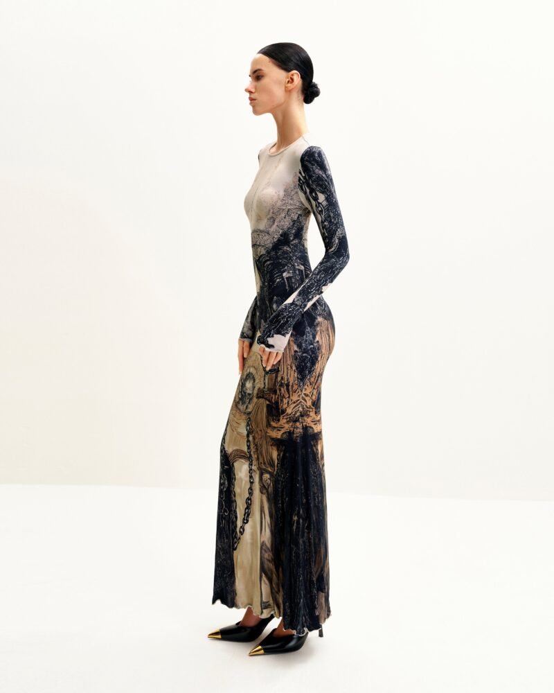 Isabella Vintage Print Dress - Brown & Black - Image 2