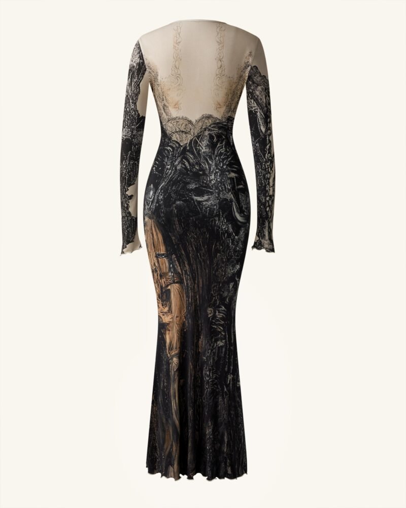 Isabella Vintage Print Dress - Brown & Black - Image 5