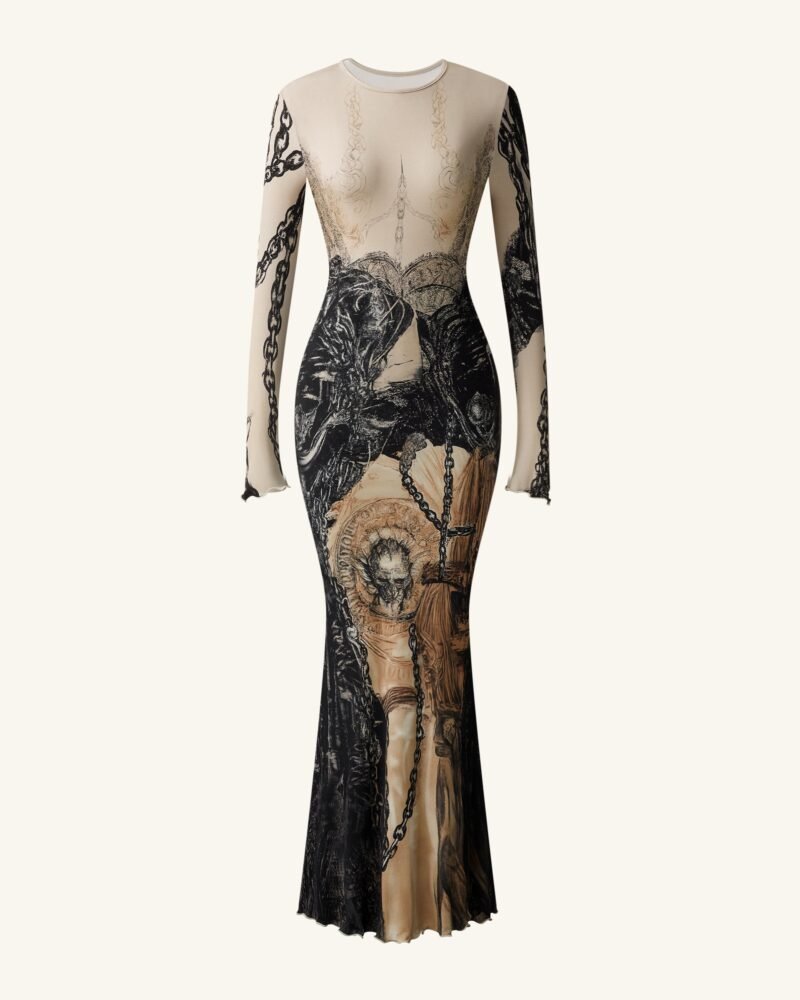 Isabella Vintage Print Dress - Brown & Black - Image 3