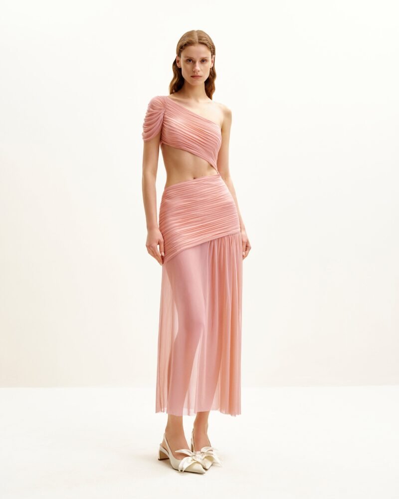 Mia Pleated Mesh Dress - Blush - Image 1