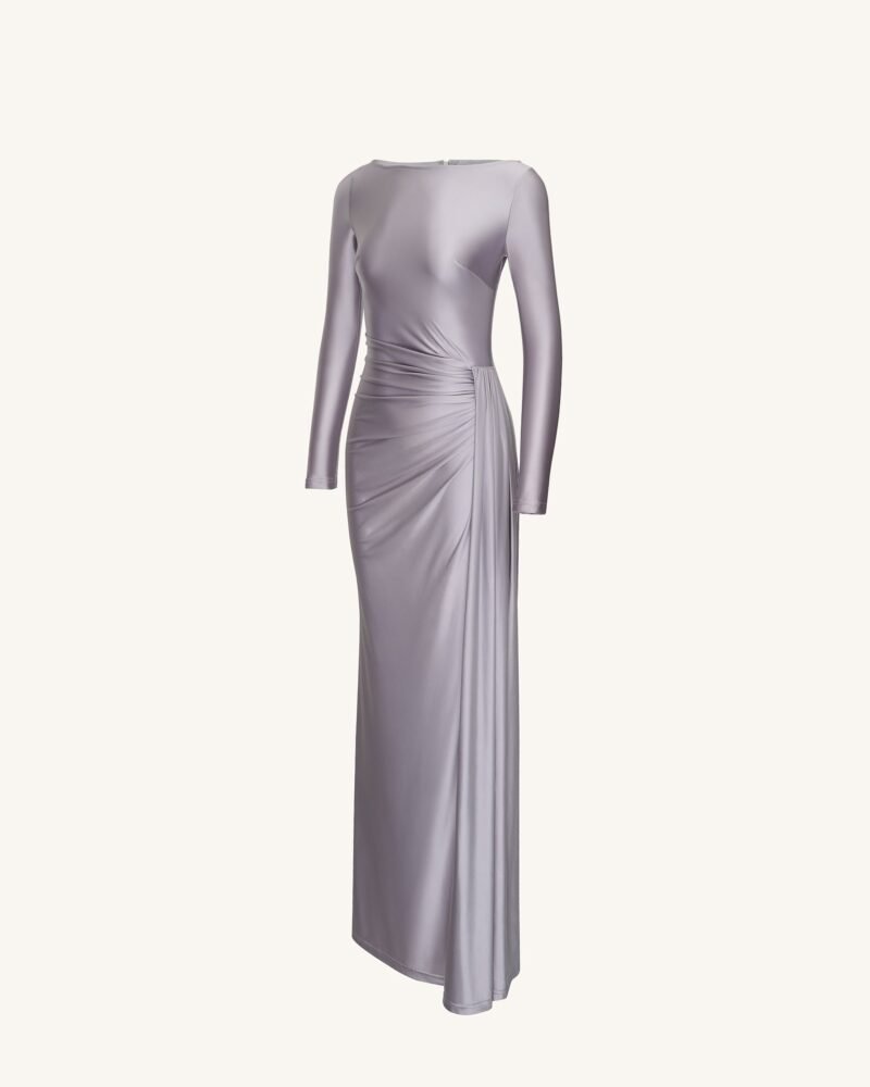 Amara Metallic Ruched Dress - Silver - Image 4