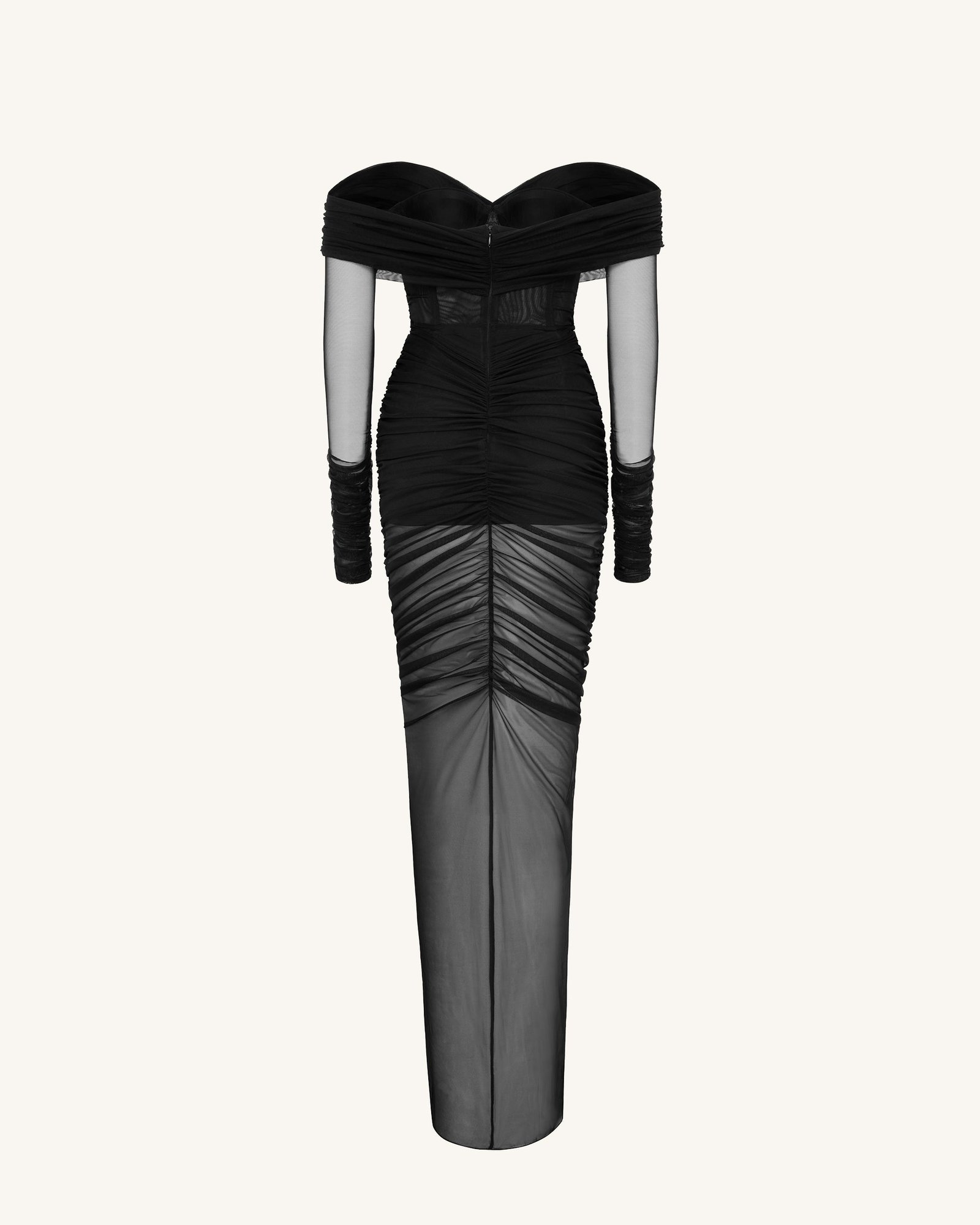 DS314-1BACK Emily Elegant Off-Shoulder Ruched Gown - Black - Image 4