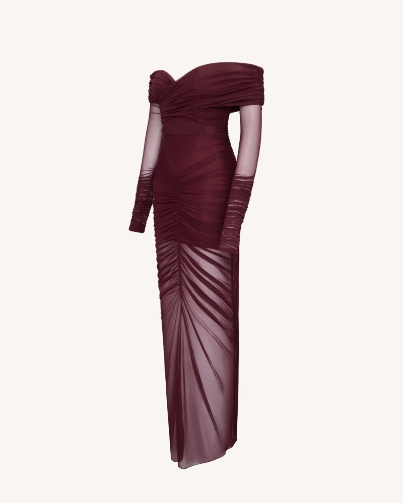 Emily Elegant Off-Shoulder Ruched Gown - Red - Image 2