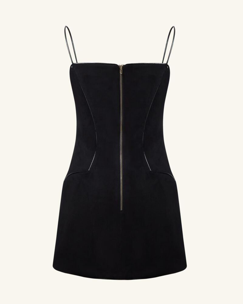 Eva Spaghetti Strap Sueded Dress - Black - Image 4