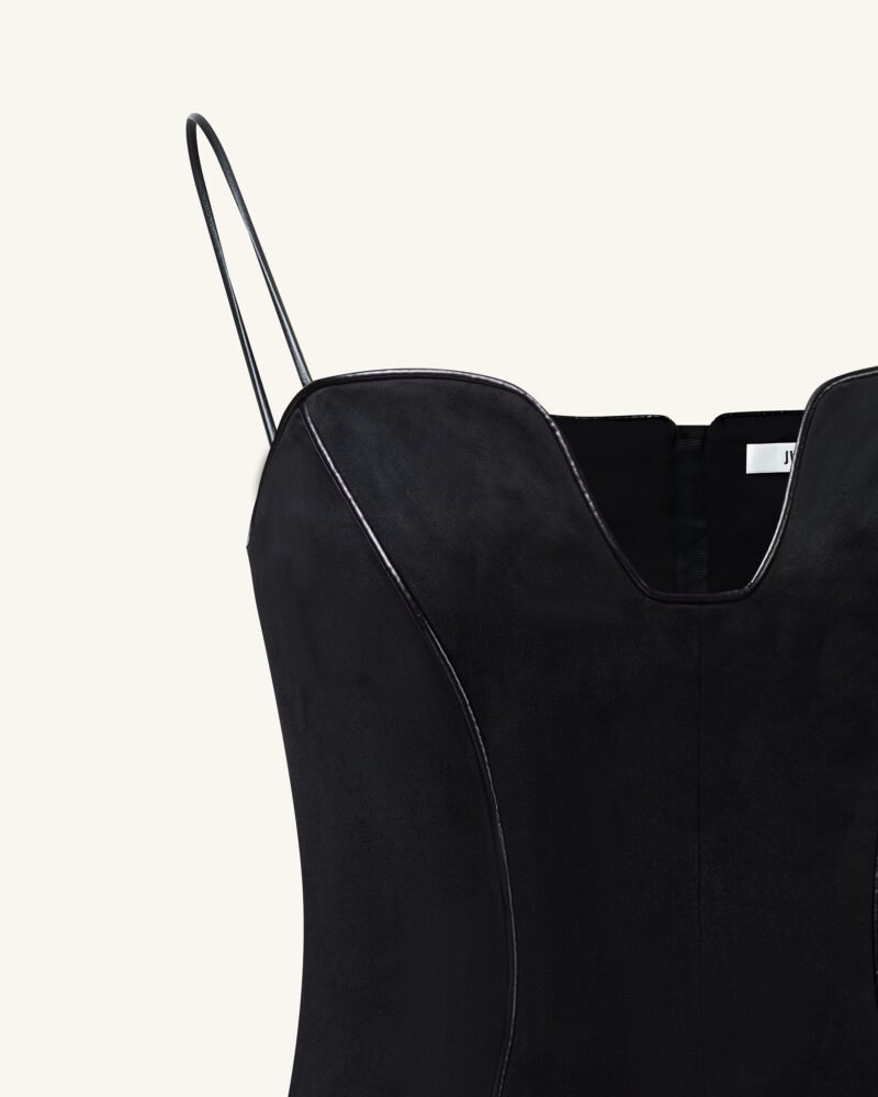 Eva Spaghetti Strap Sueded Dress - Black - Image 5