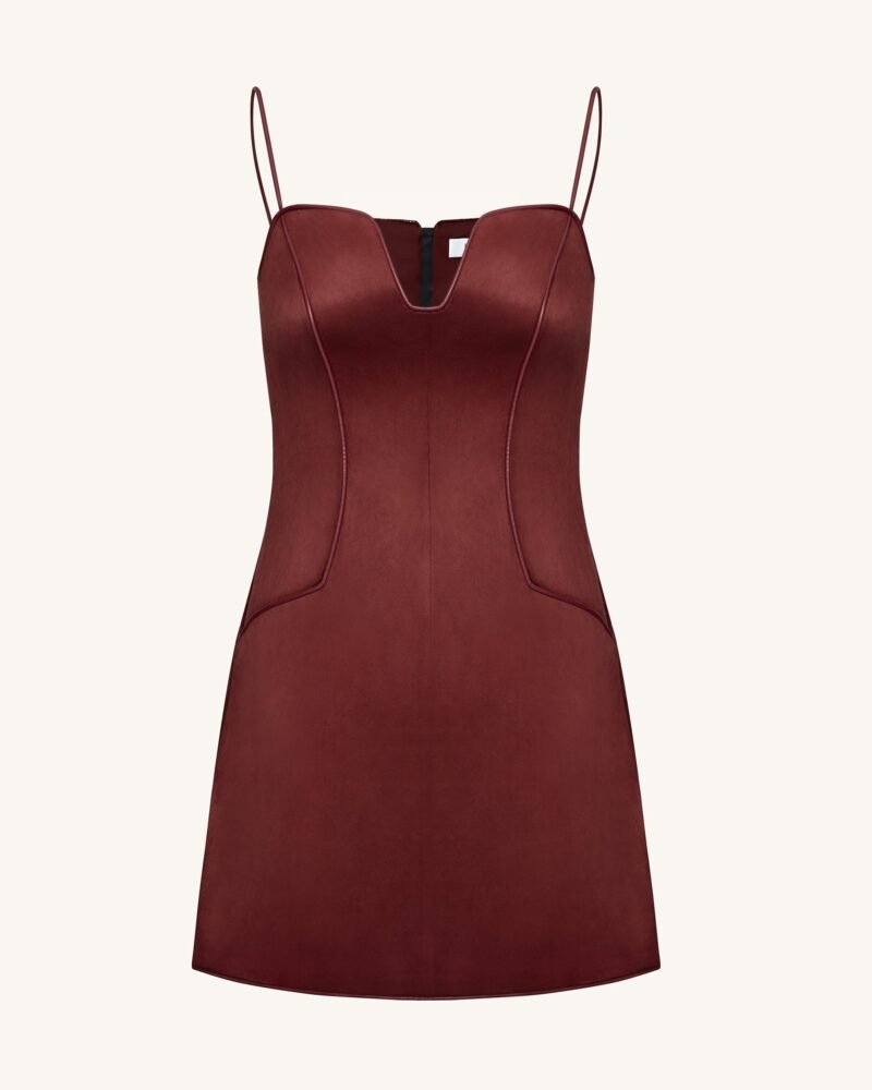 Eva Spaghetti Strap Sueded Dress - Burgundy - Image 4
