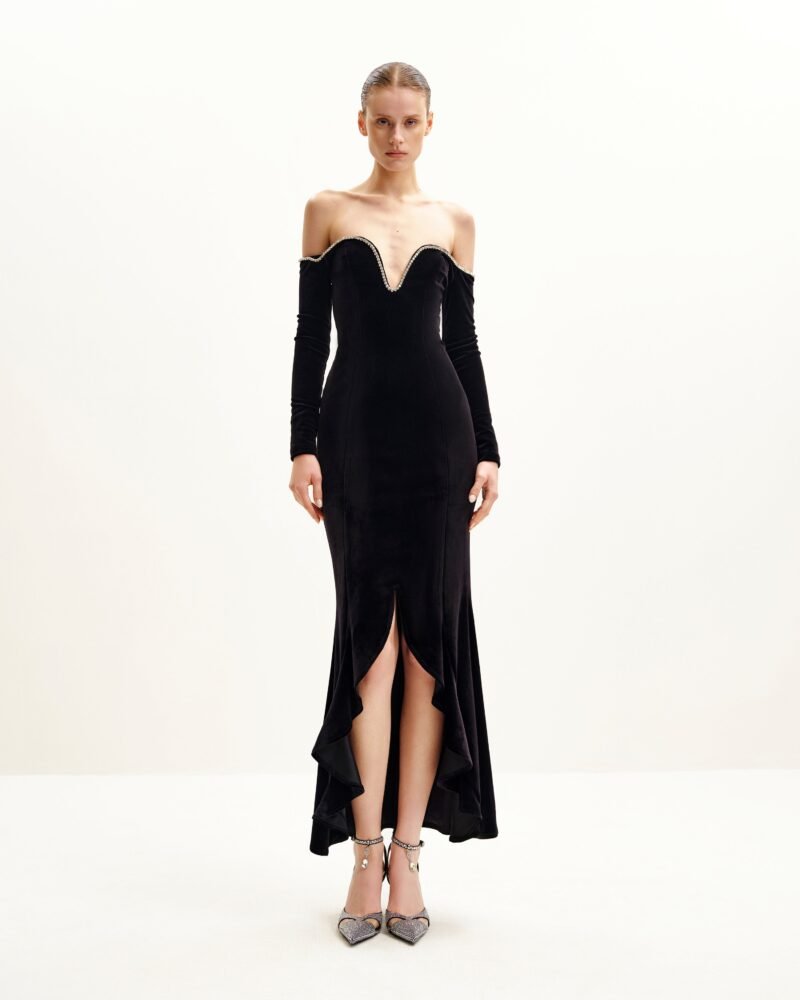 Allison Off-Shoulder Evening Gown - Black - Image 1