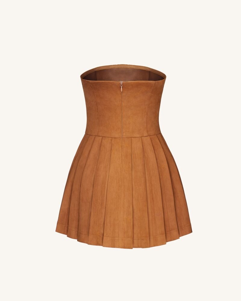Ellie Pleated Velvet Dress - Caramel - Image 5