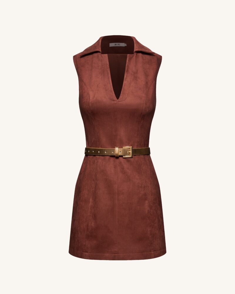 Ariana Sleeveless Suedes Mini Dress - Burgundy - Image 2