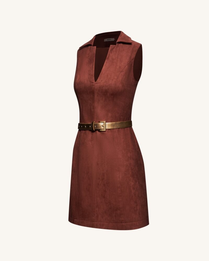 Ariana Sleeveless Suedes Mini Dress - Burgundy - Image 3