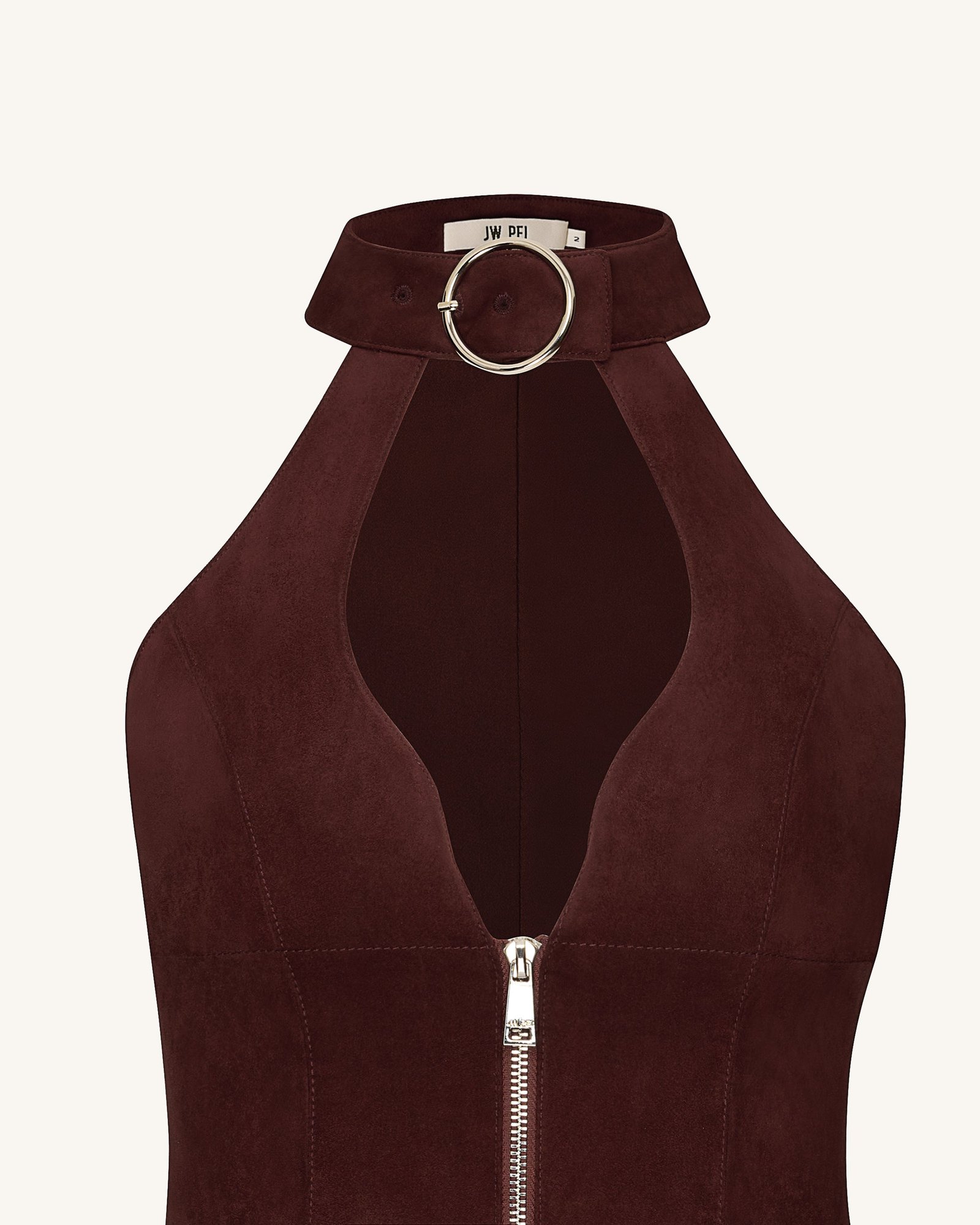 DS655-31DETAIL Ruby Halter Neck Zipper Mini Dress - Coffee Red - Image 5