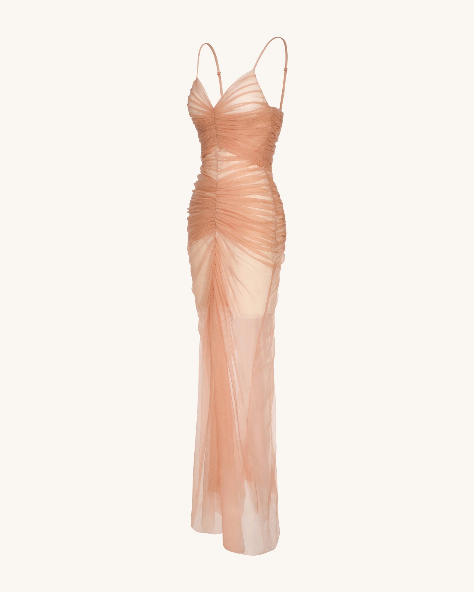 DS671-3SIDE_3aa07836-9d0f-4586-a2a7-2de8586e0e61 Piper Draped Mesh Evening Gown - Cinnamon - Image 4
