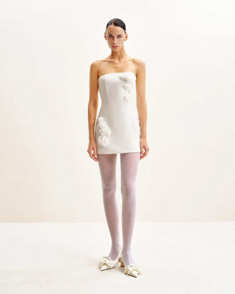 Blossoming Elegance Strapless Dress - White - Image 1