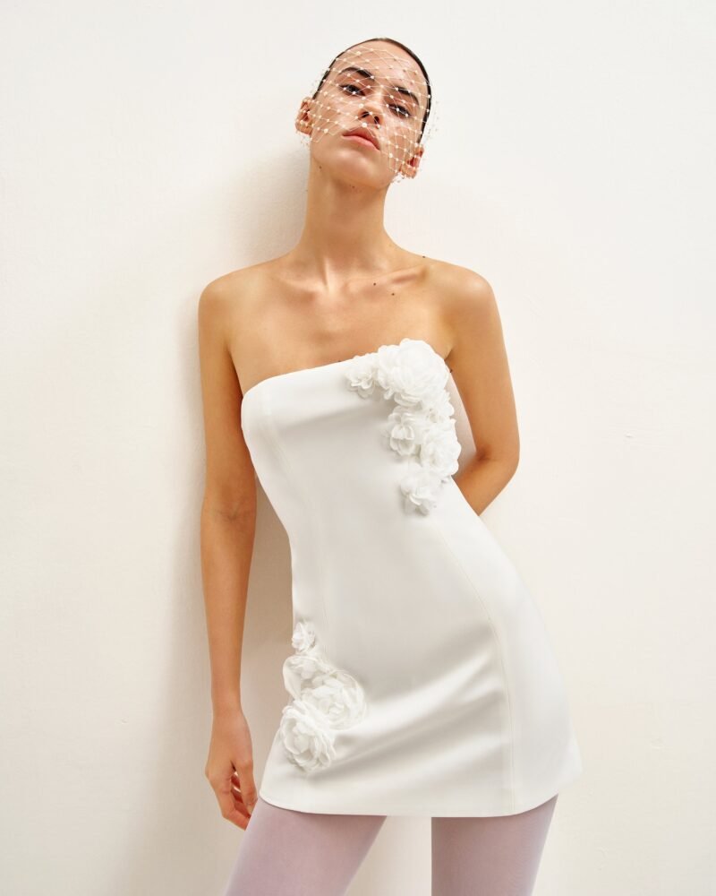 Blossoming Elegance Strapless Dress - White - Image 3