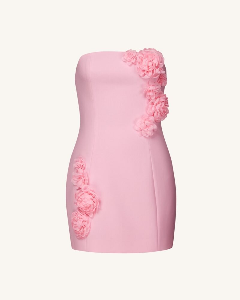 Blossoming Elegance Strapless Dress - Pink - Image 1