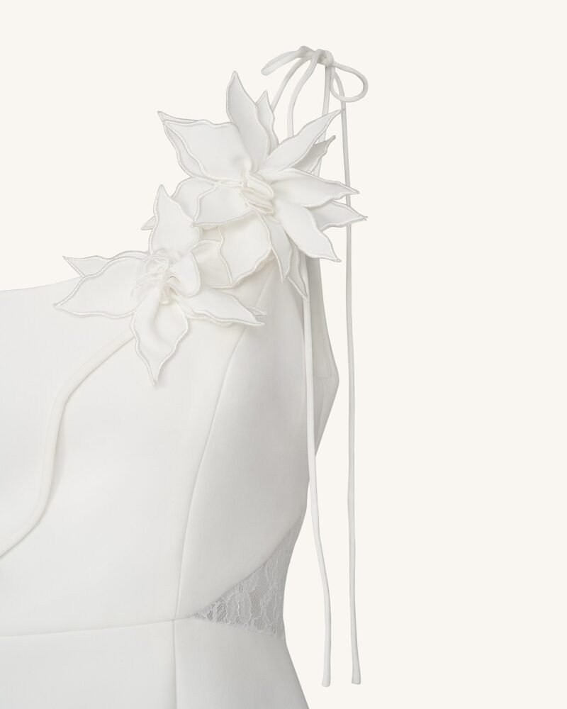 Floral Vine Tie Dress - White - Image 5