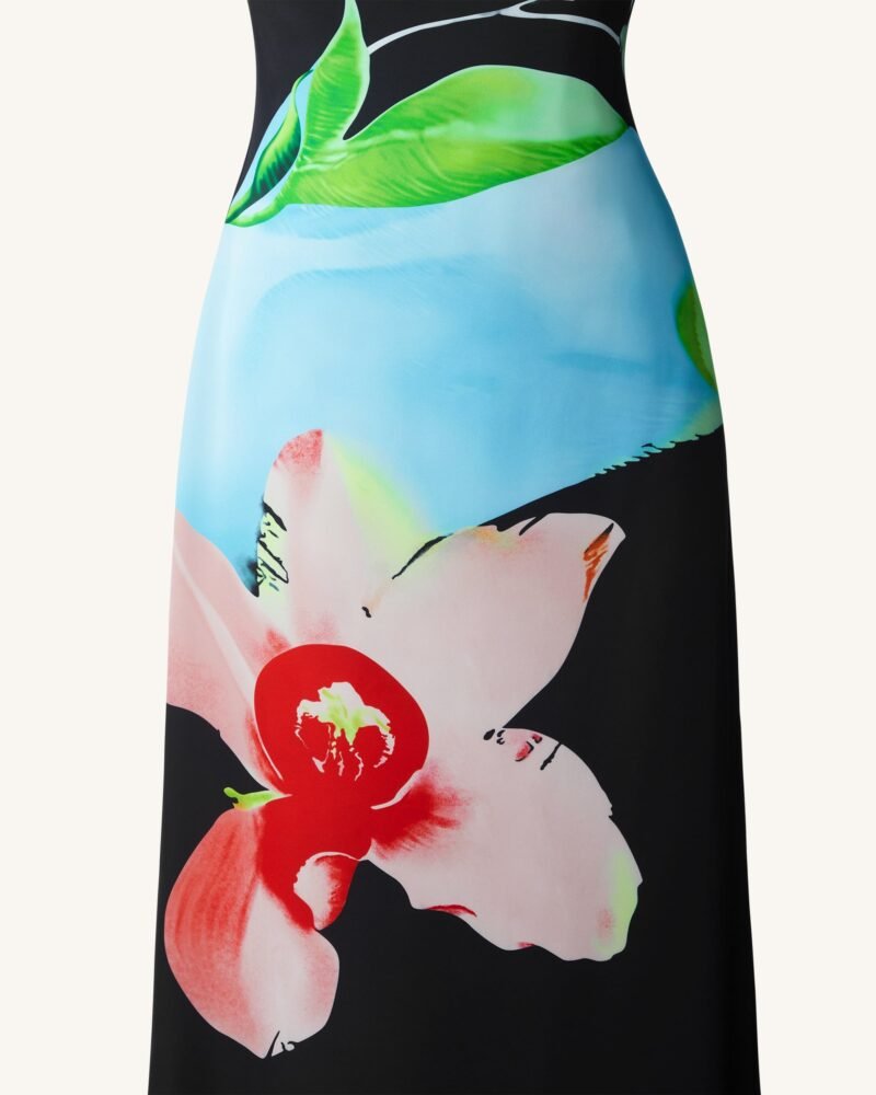 Floral Satin Halter Dress - Multicolor Black - Image 5