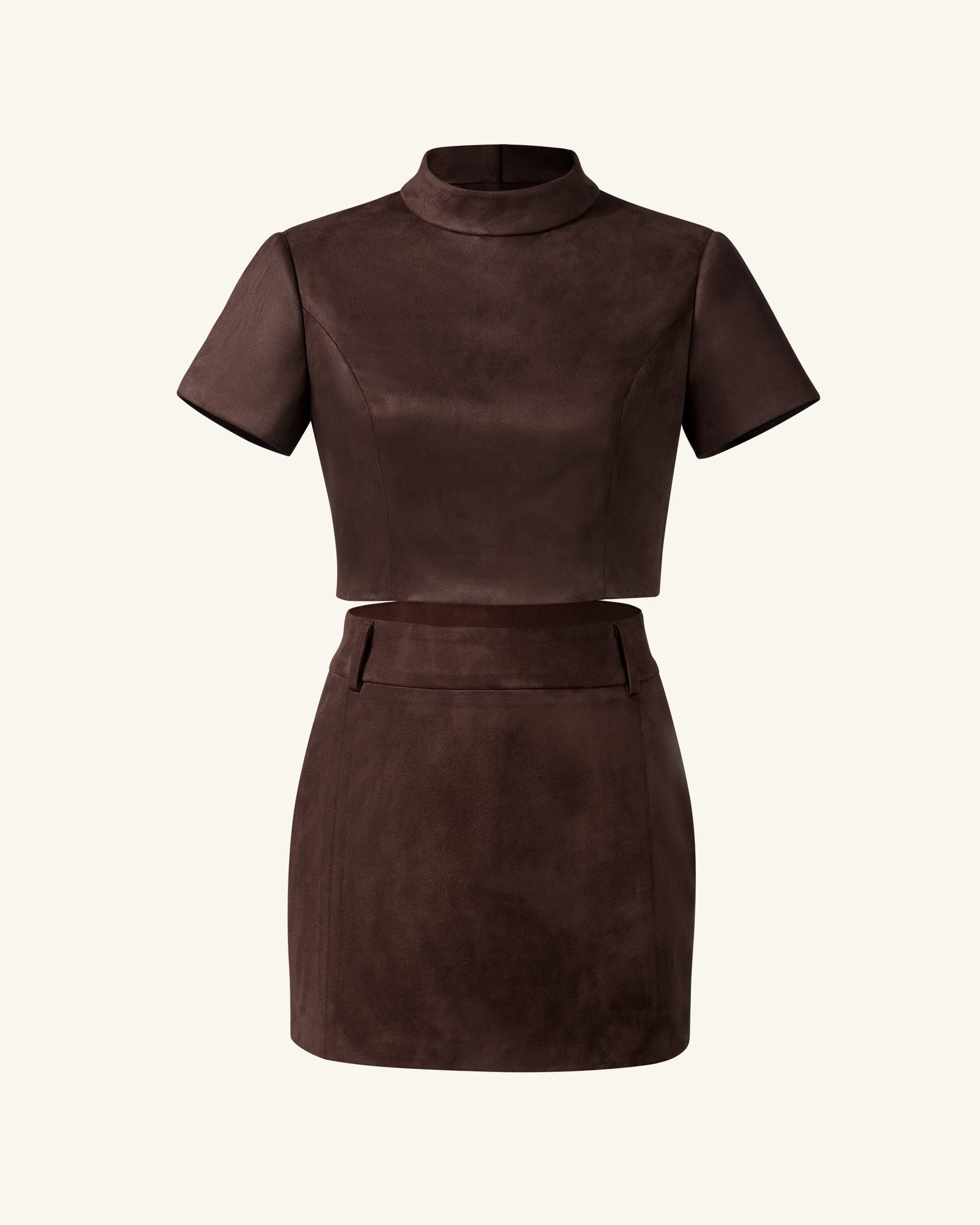 DZ032-3_FRONT.png Grace Faux Suede Crop Top and Mini Skirt Set - Chocolate Brown - Image 4