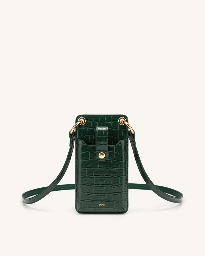 Quinn Phone Bag - Dark Green Croc - Image 1