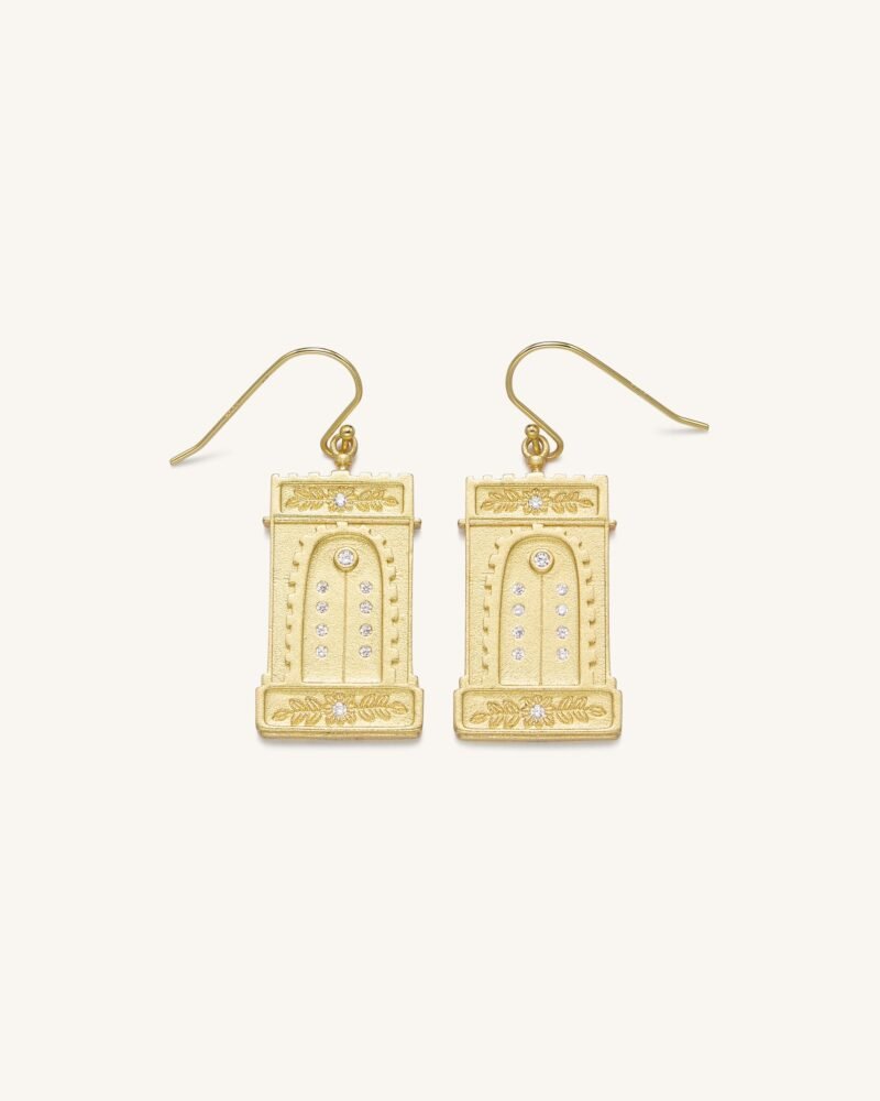 Roman Arch Earrings - 18ct Gold Plated & White Zircon - Image 1