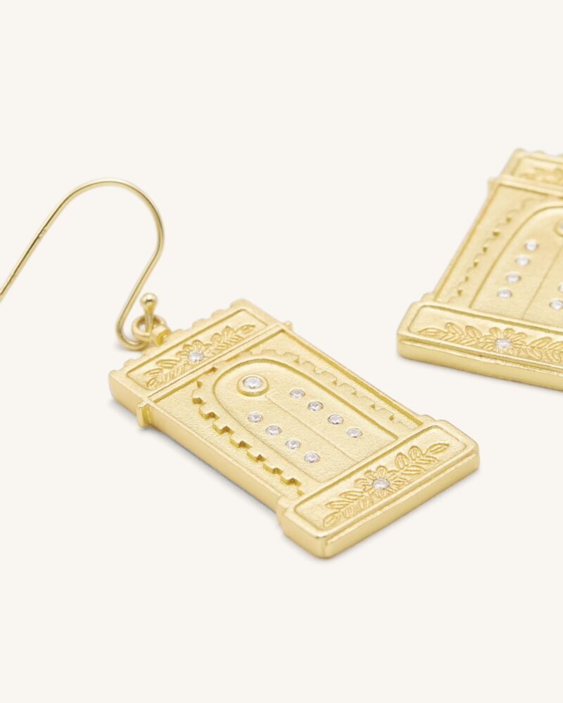 Roman Arch Earrings - 18ct Gold Plated & White Zircon - Image 2