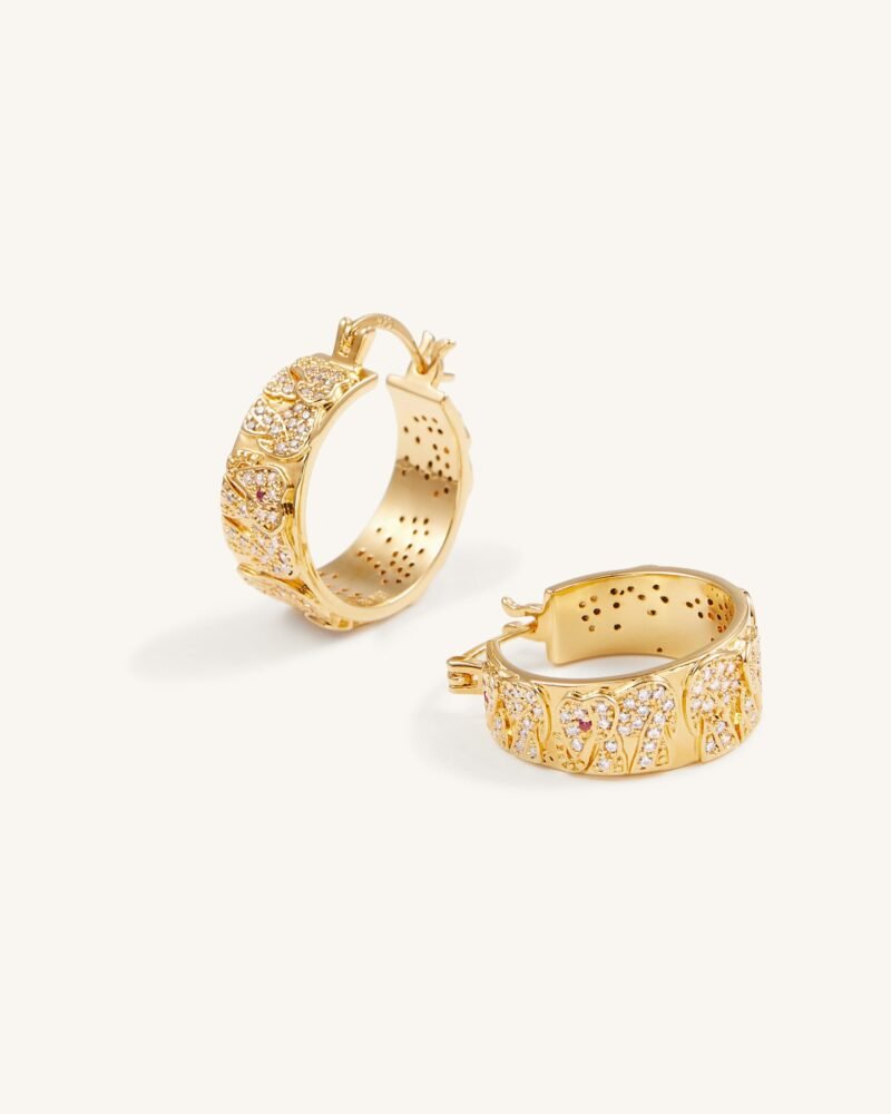Elephant Earrings - 18ct Gold Plated & White Zircon & Red Corundum - Image 1