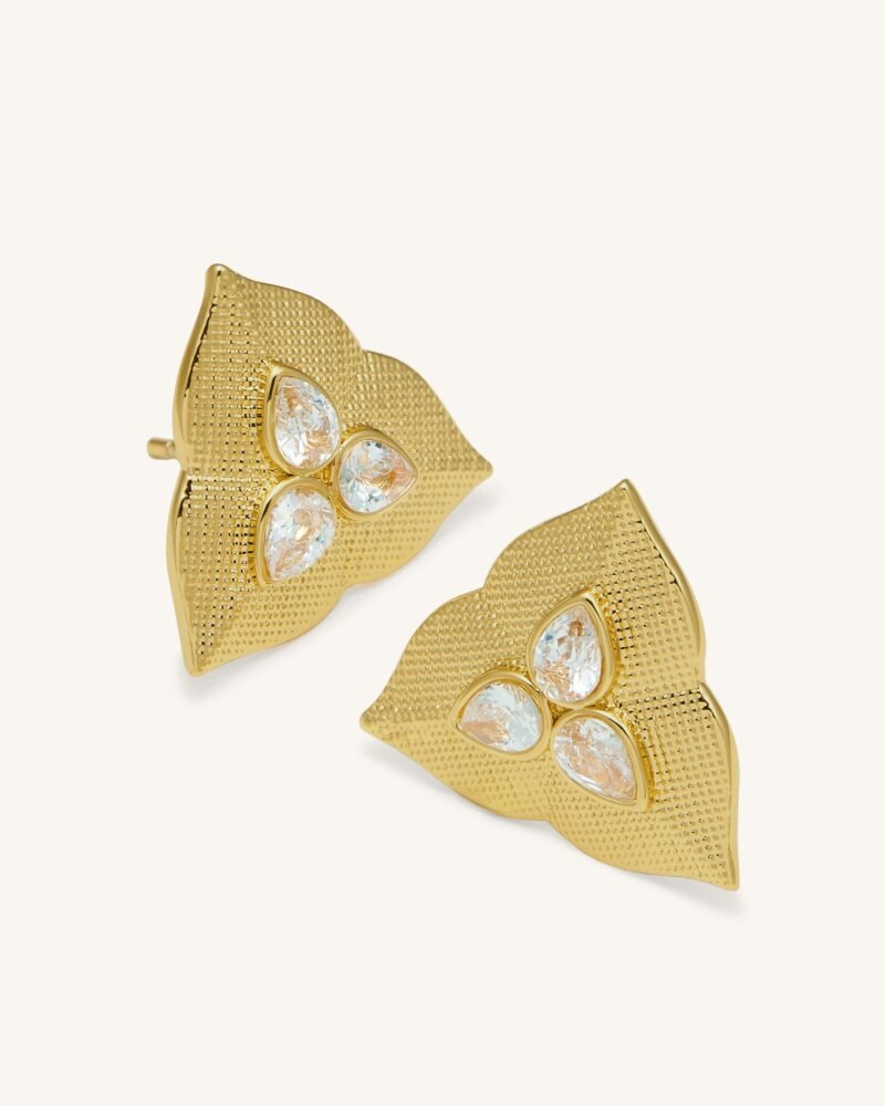 Leaf Earrings - 18ct Gold Plated & White Zircon - Image 2