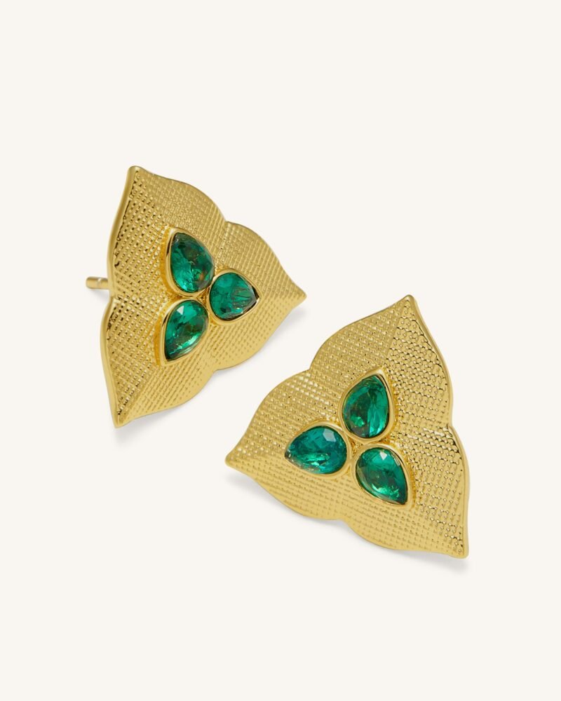Leaf Earrings - 18ct Gold Plated & Dark Green Zircon - Image 2