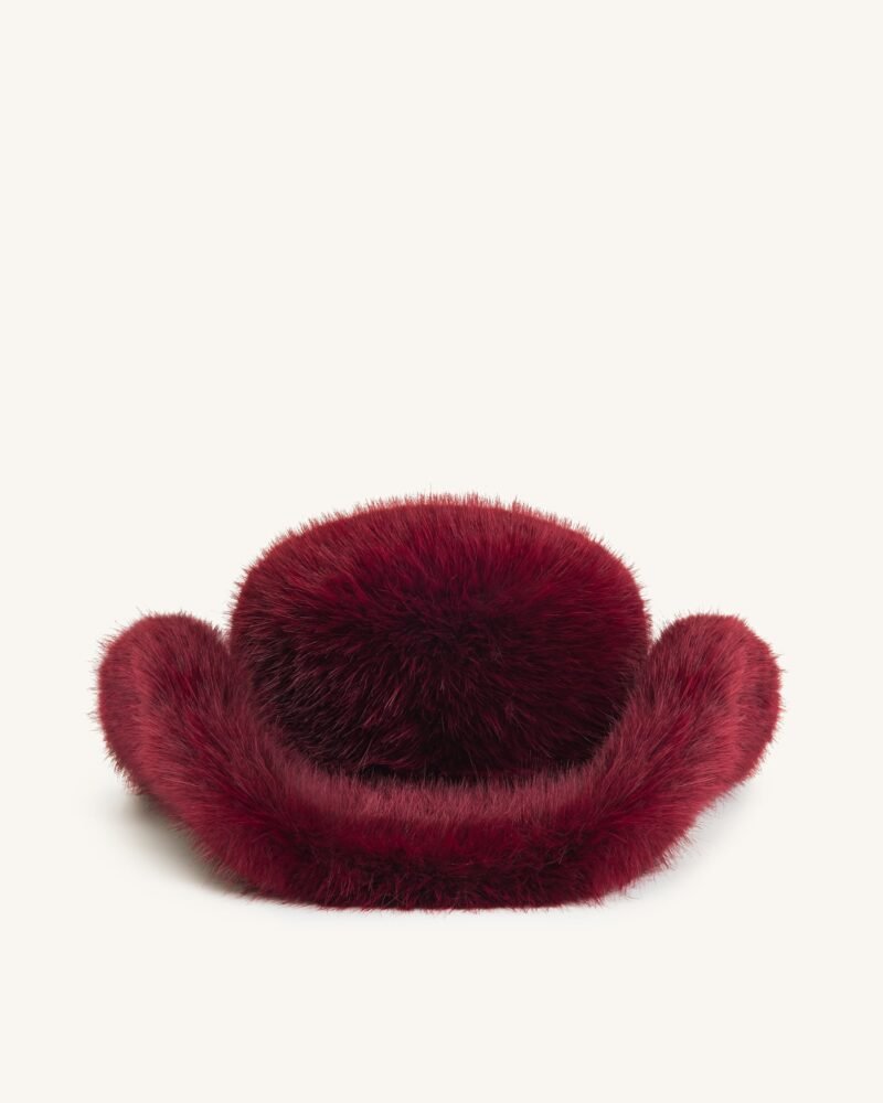 Elora Faux Fur Cowboy Hat - Burgundy - Image 3