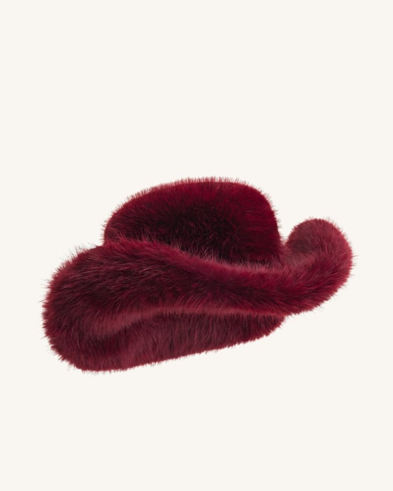 Elora Faux Fur Cowboy Hat - Burgundy - Image 4