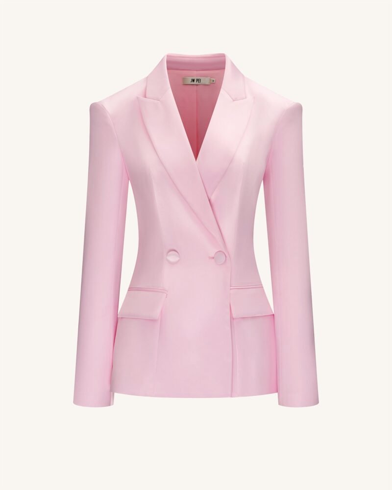 Lily Satin Double-Breasted Blazer Suit  - Pink - Image 3