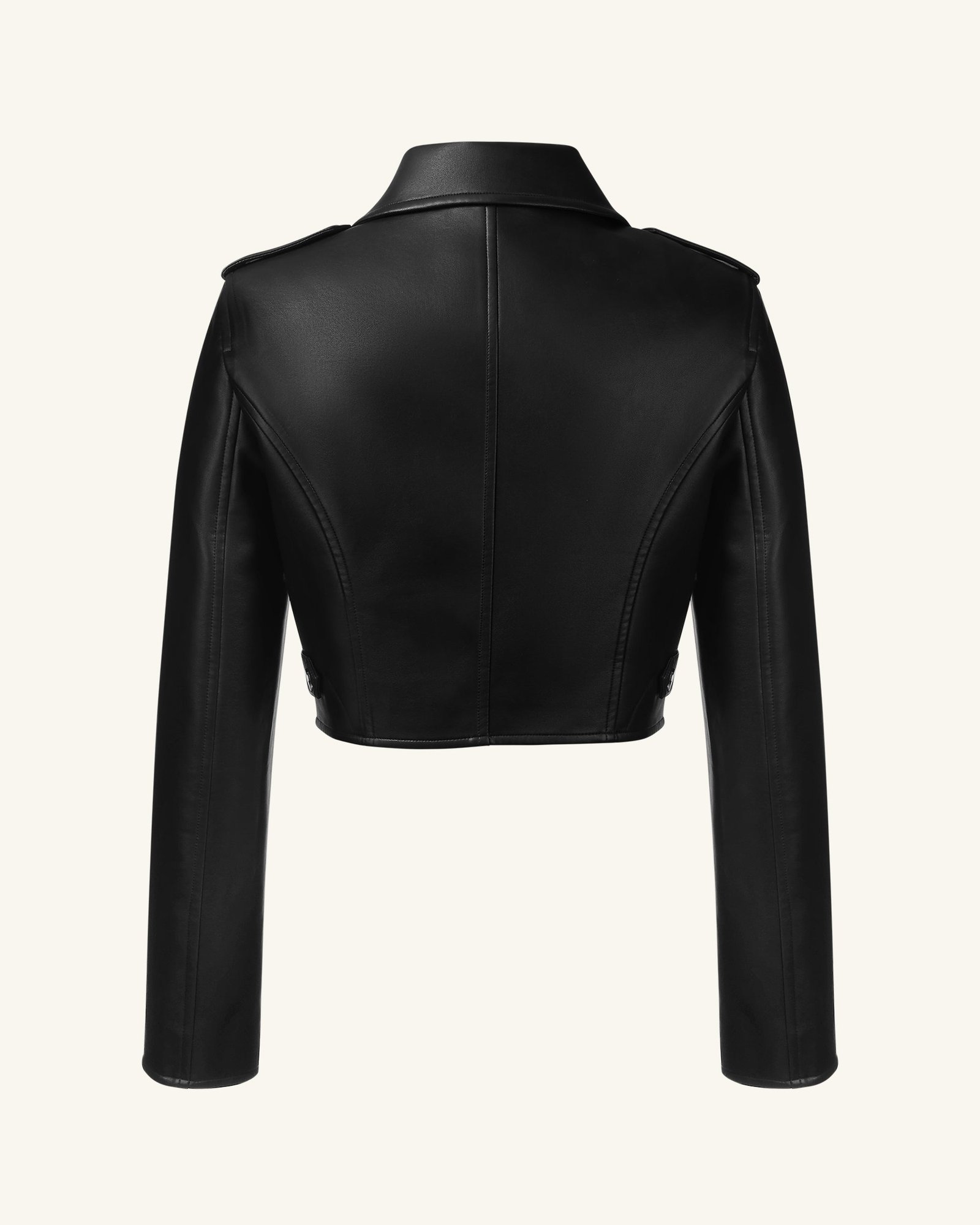 JC160-1_BACK.png Sophie Cropped Leather Jacket - Black & Red - Image 4