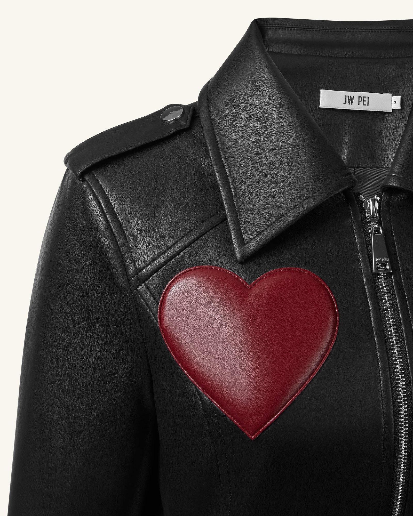 JC160-1_DETAIL.png Sophie Cropped Leather Jacket - Black & Red - Image 5