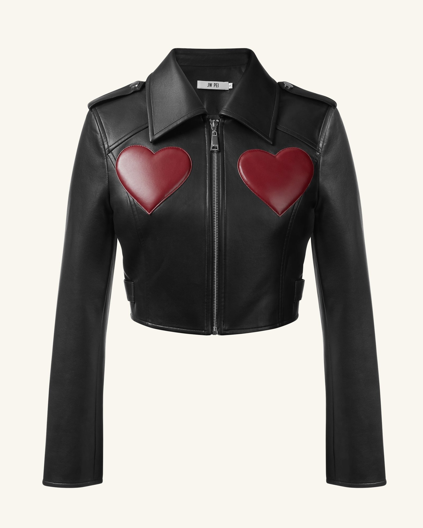 JC160-1_FRONT.png Sophie Cropped Leather Jacket - Black & Red - Image 2