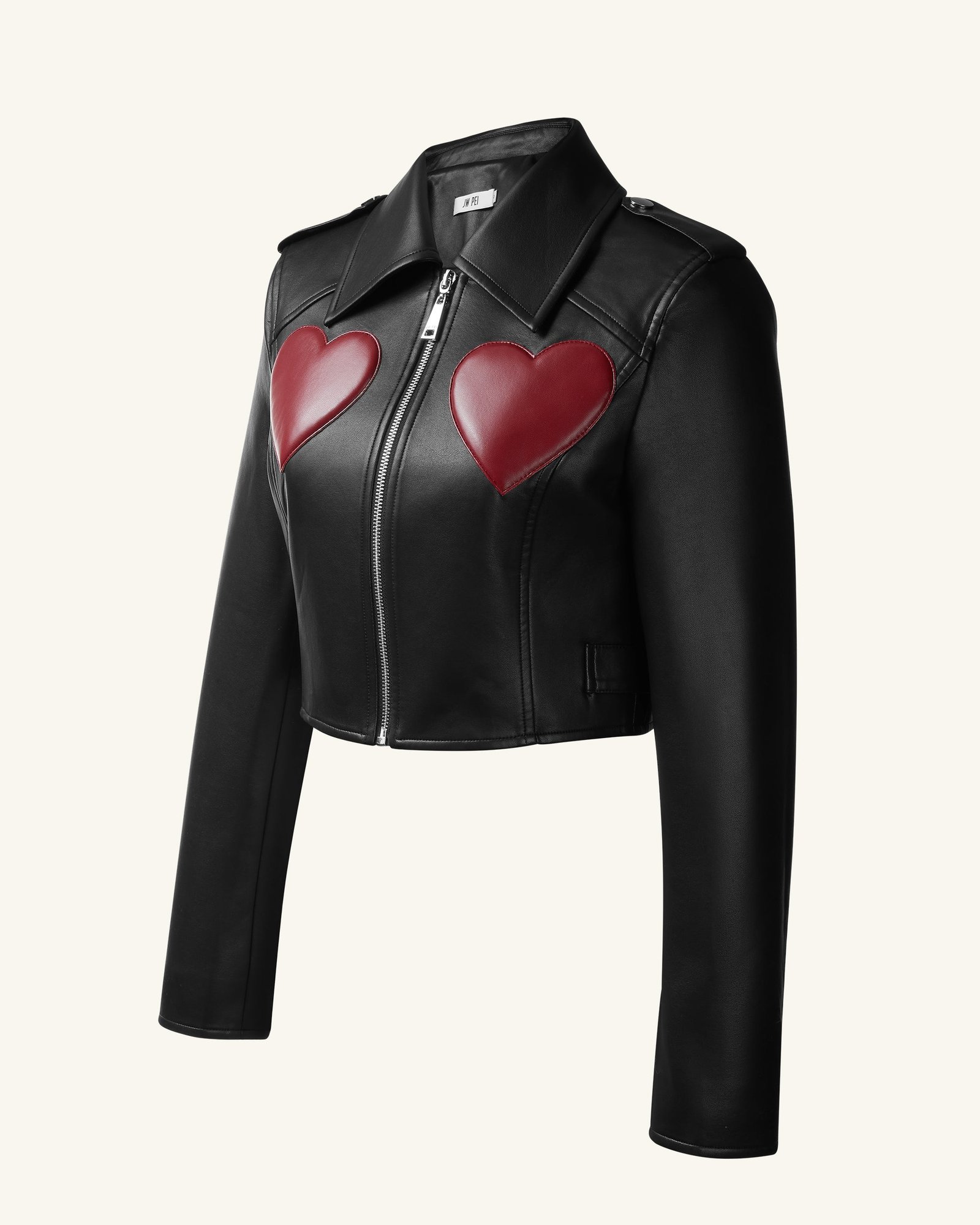 JC160-1_SIDE.png Sophie Cropped Leather Jacket - Black & Red - Image 3