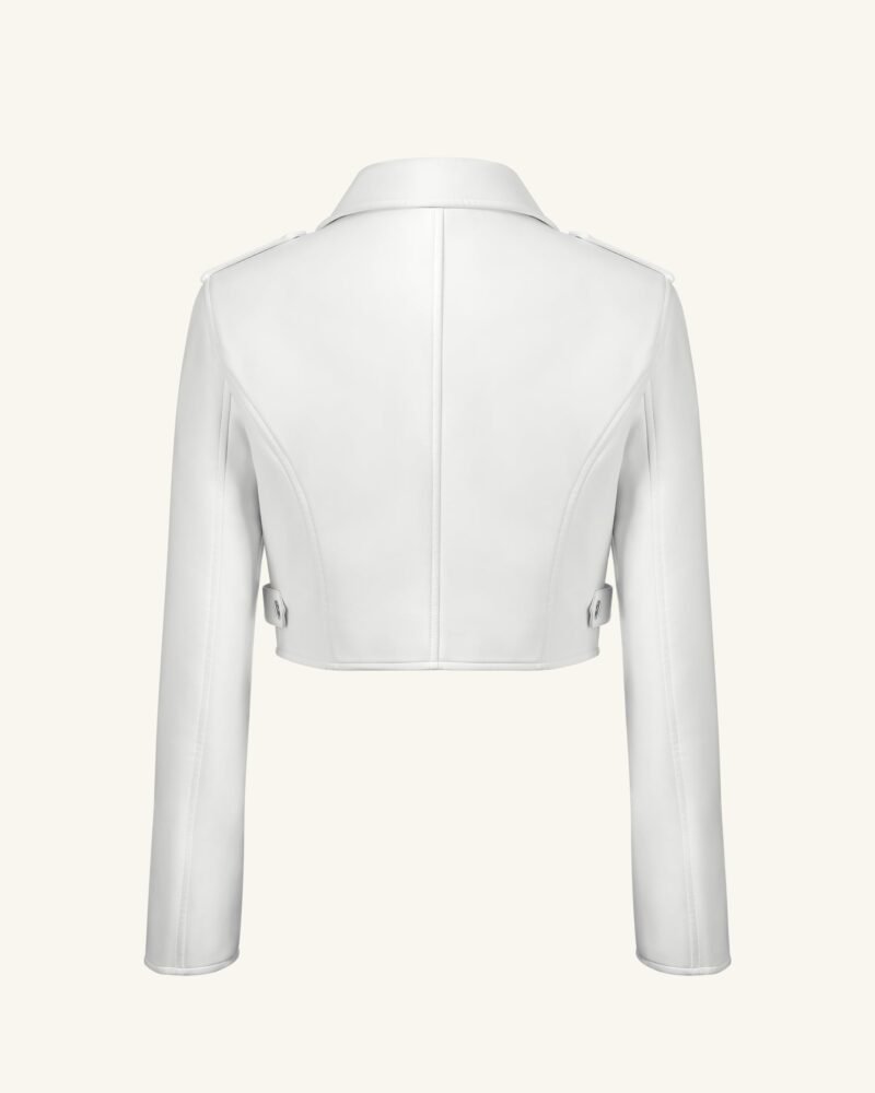 Sophie Cropped Leather Jacket - White & Red - Image 5