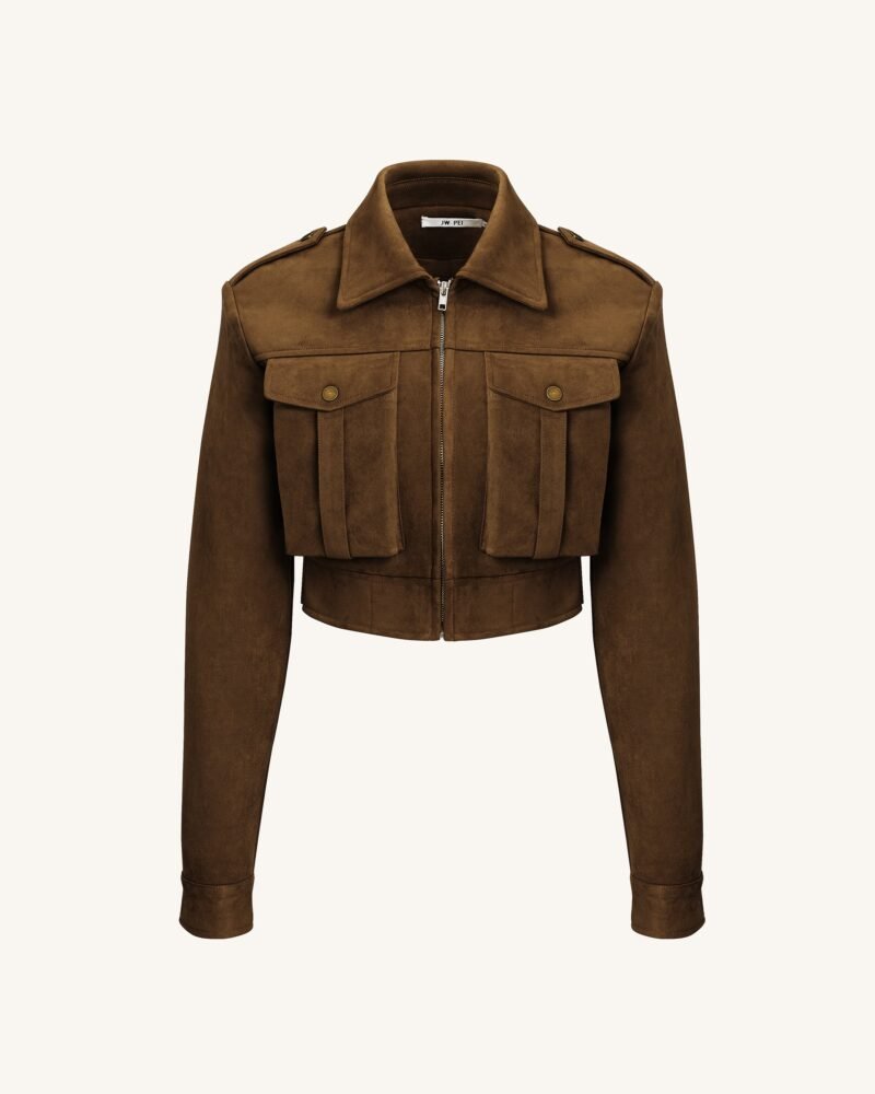Adeline  Faux Suede Jacket - Brown - Image 2