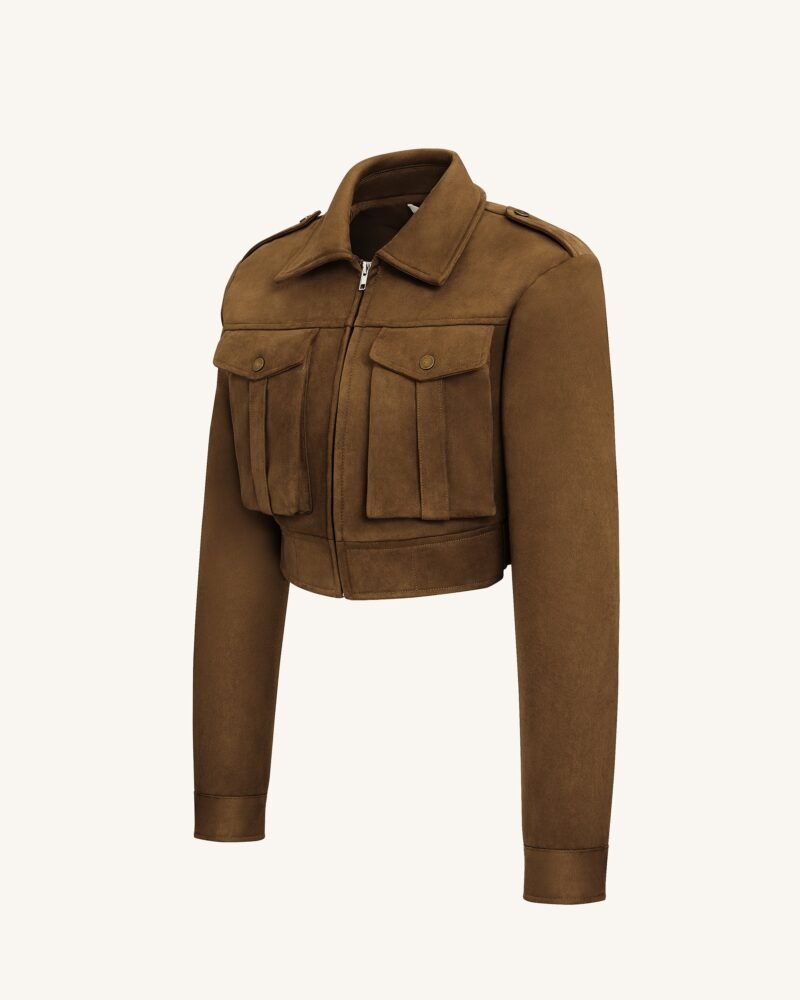 Adeline  Faux Suede Jacket - Brown - Image 3