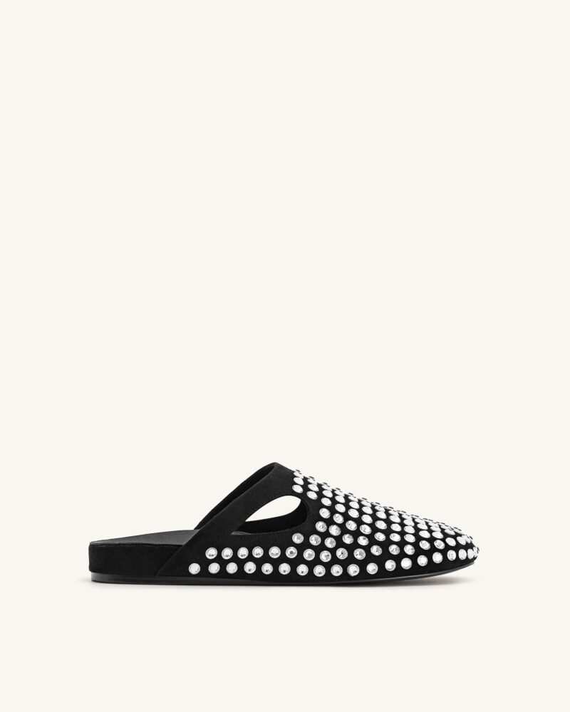 Athena Artificial Crystal Flat Mules - Black - Image 1