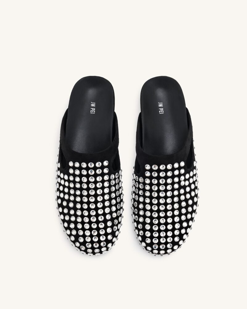 Athena Artificial Crystal Flat Mules - Black - Image 3