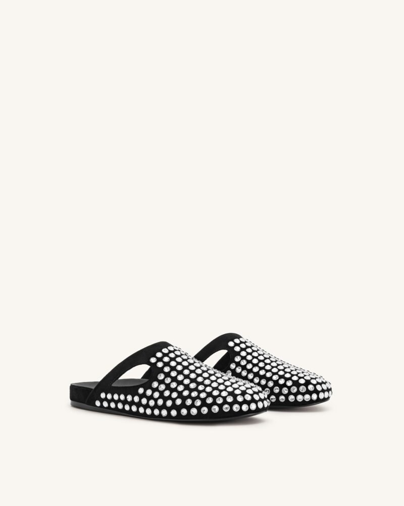 Athena Artificial Crystal Flat Mules - Black - Image 2