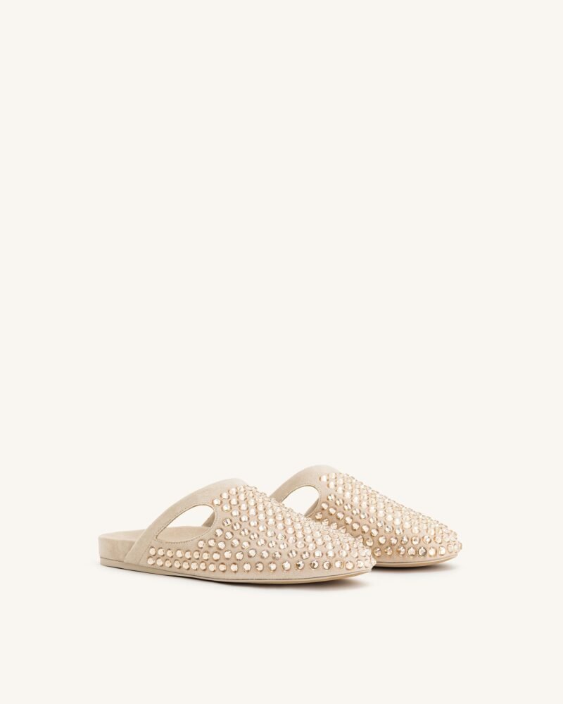 Athena Artificial Crystal Flat Mules - Beige - Image 2