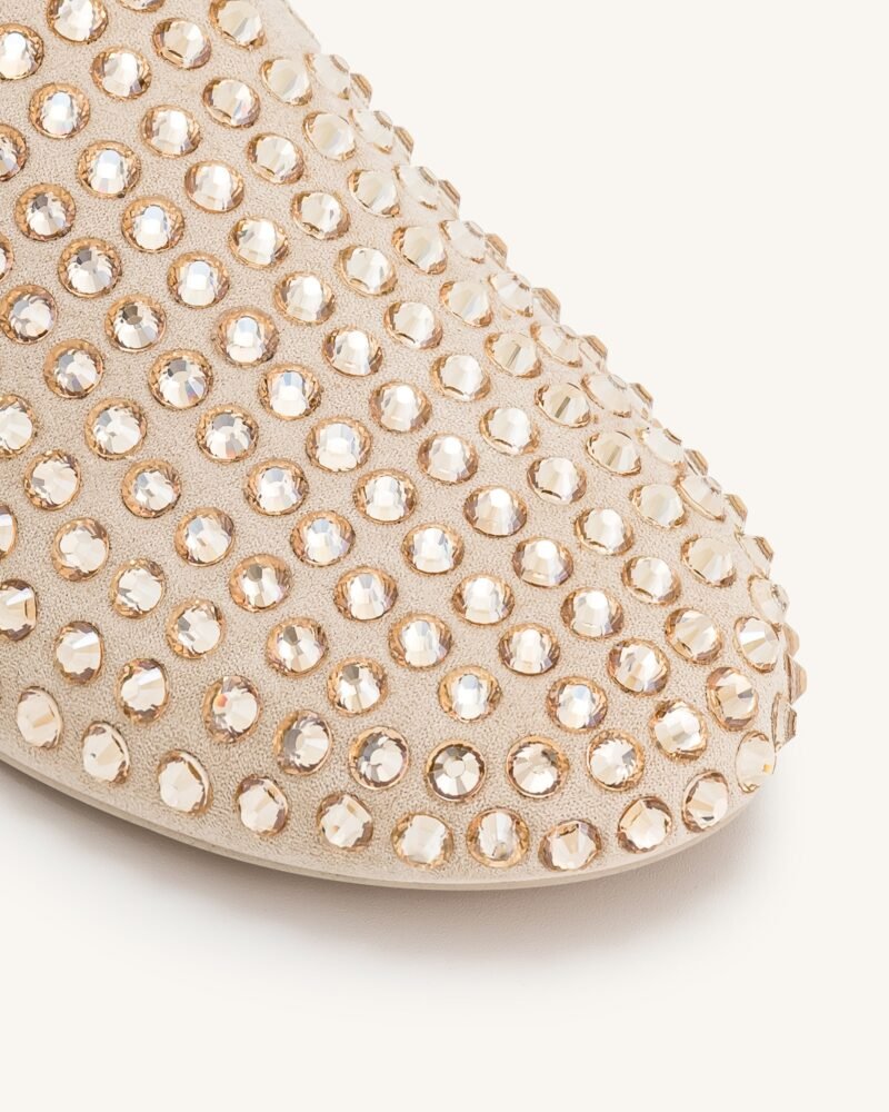 Athena Artificial Crystal Flat Mules - Beige - Image 4