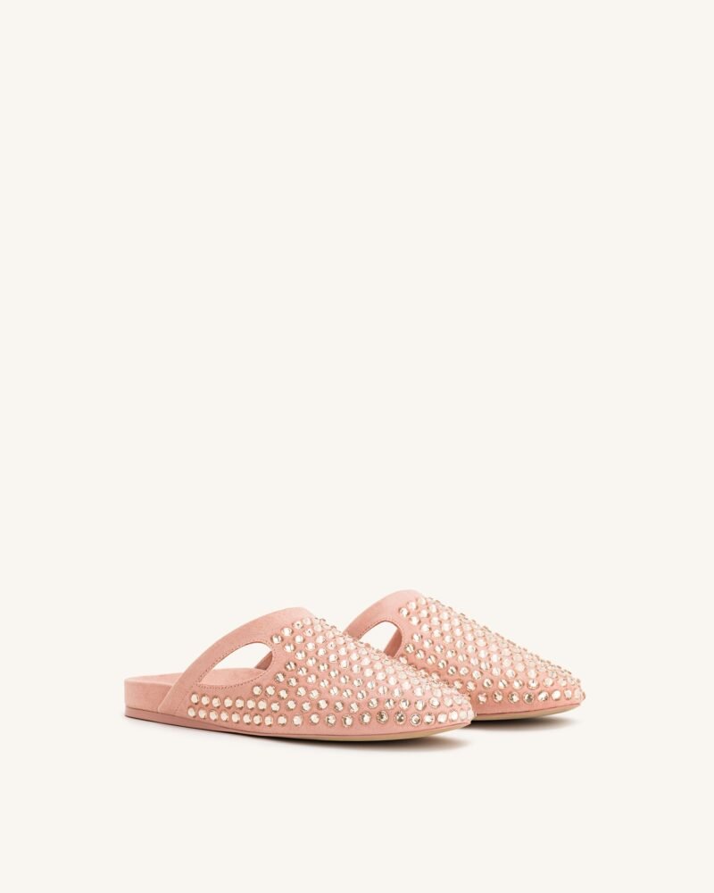 Athena Artificial Crystal Flat Mules - Pink Beige - Image 2